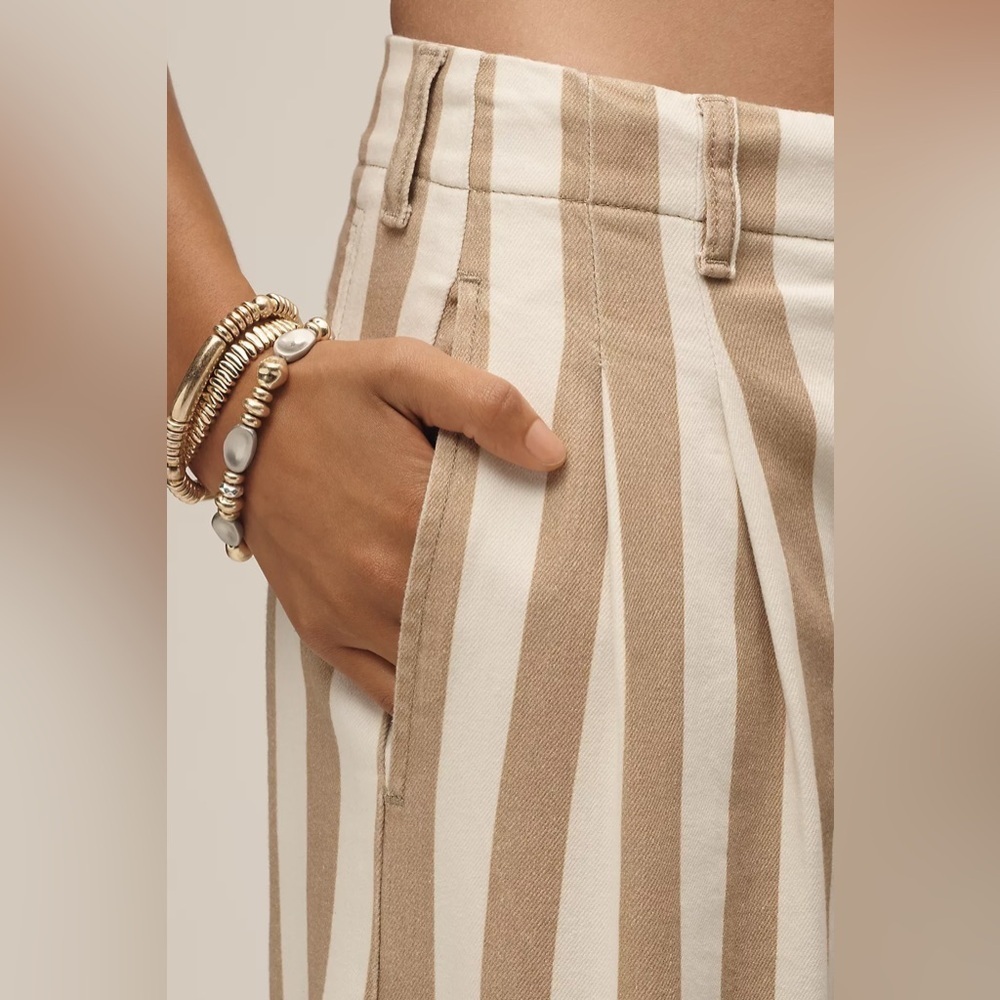 NWT! Anthropologie White & Beige Stripe Maeve High-Rise Wide-Leg Jeans 🔎 - Picture 4 of 5